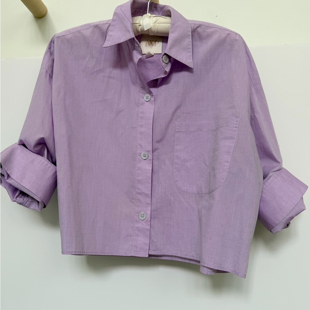TWP Lavender Button-Up Cropped Shirt